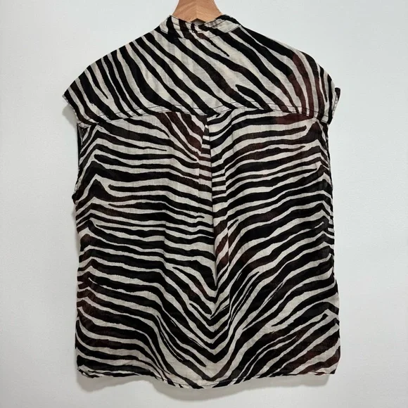 Banana Republic Ramie Utility Shirt Women Medium Tall Safari Zebra Print - Picture 7 of 13